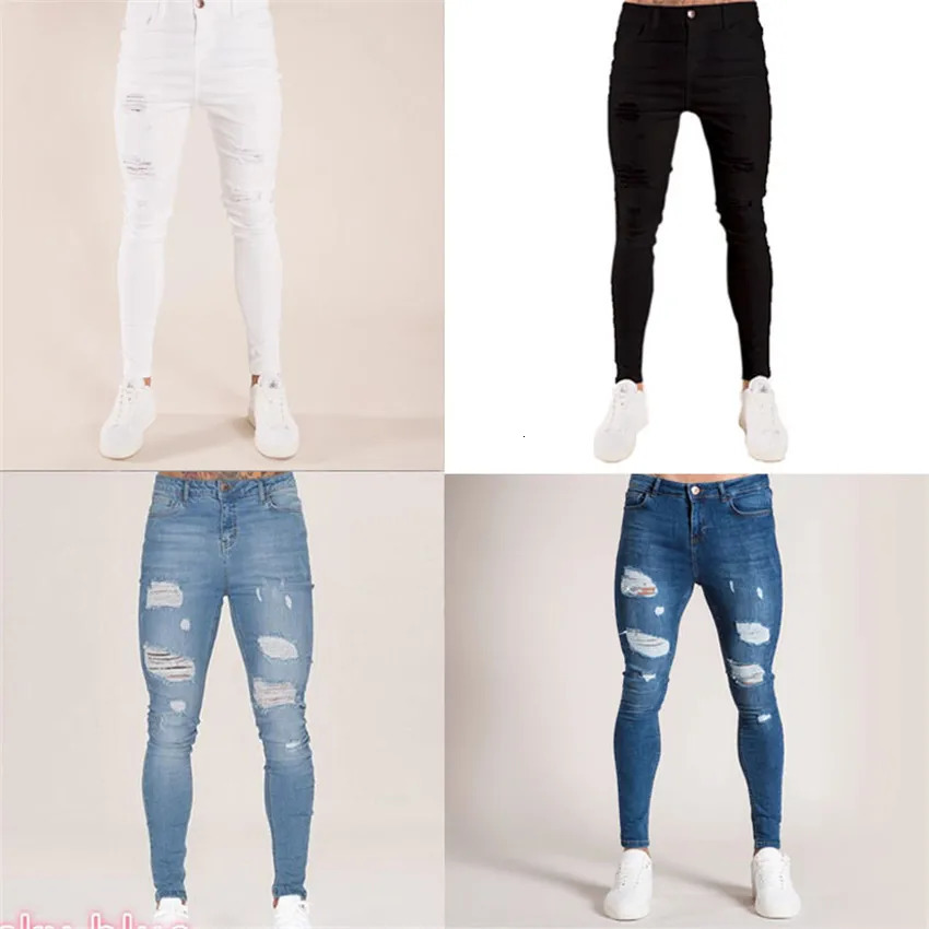 Men s Jeans Skinny Men 2023 Elasticity Slim Pencil Pants Sexy Casual Hole Ripped White Black Denim Mens Streetwear clothes 231114