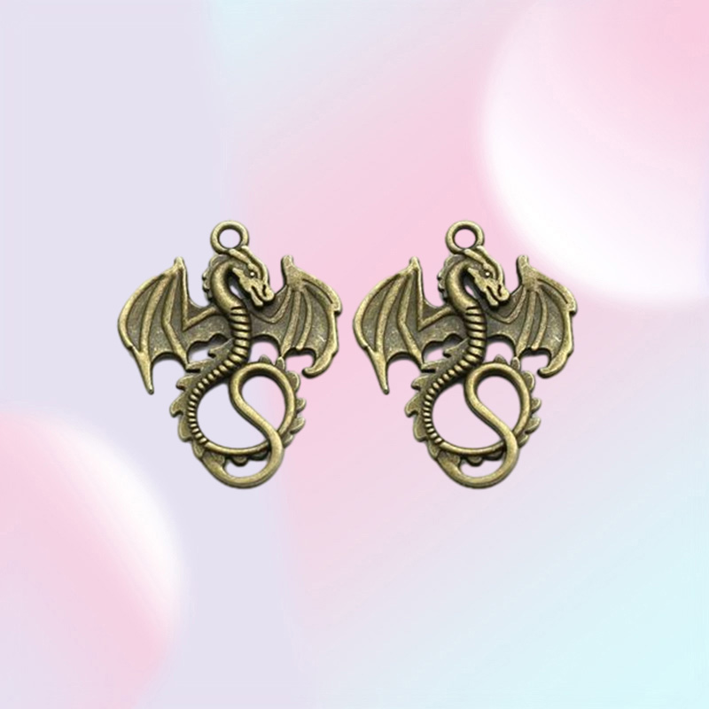 100Pcs alloy Dragon Antique silver bronze Charms Pendant For necklace Jewelry Making findings 35x28mm