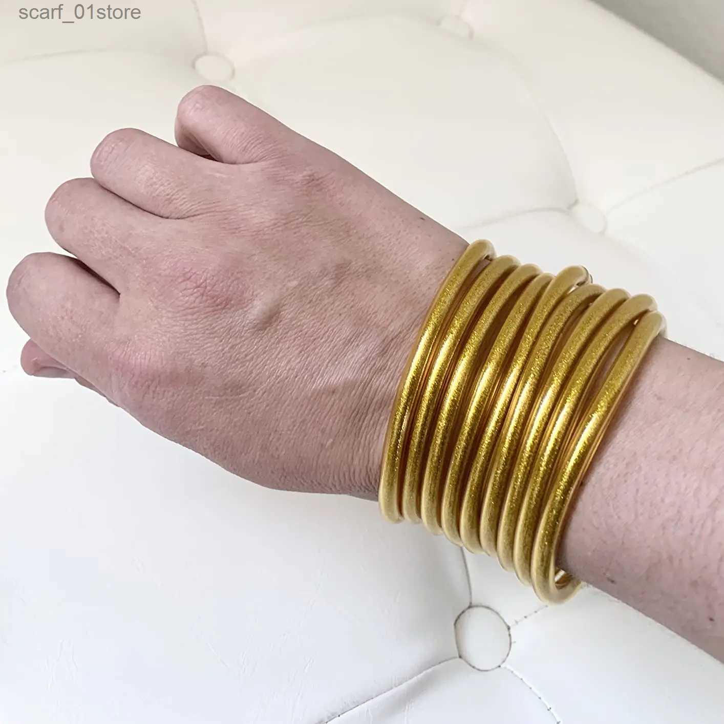 Chain 9pc Shiny Glitter Stackable Jelly Tube Plastic Bangles Bracelets Set for Women Filled Sile Lightweight Wrist for Girls GiftL231115 - view 4