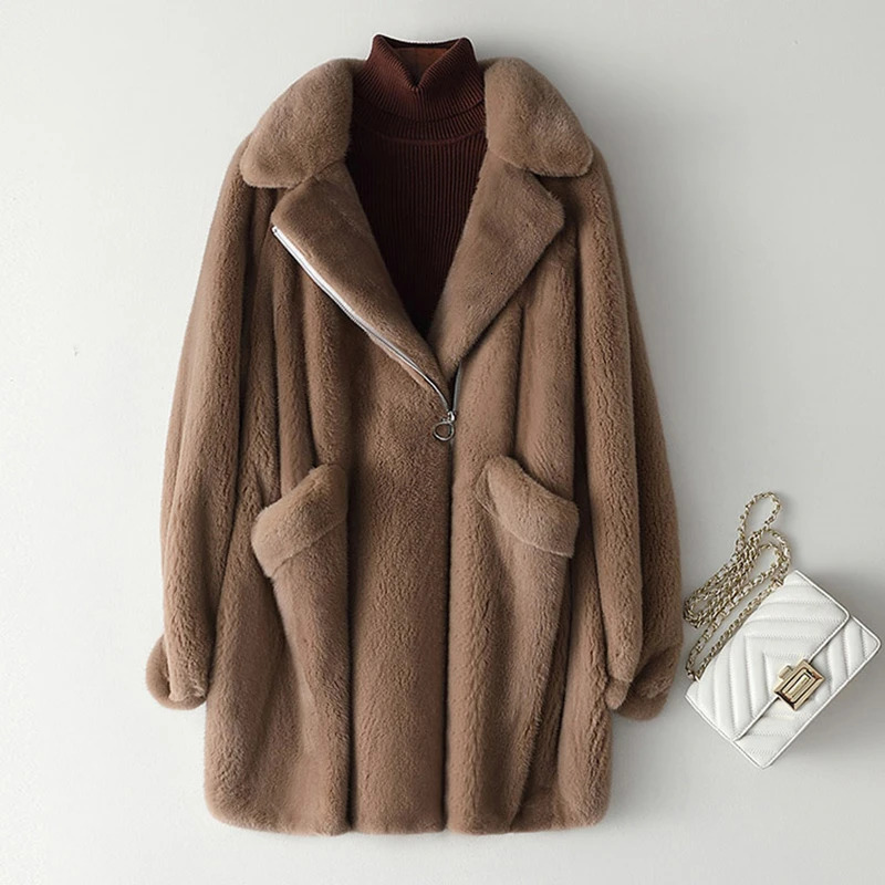 Women's Fur Faux 2023 Real Mink Whole Coat for Women Long Natural Skirt with Collar Winter Thick Warm Female Jacket 231114
