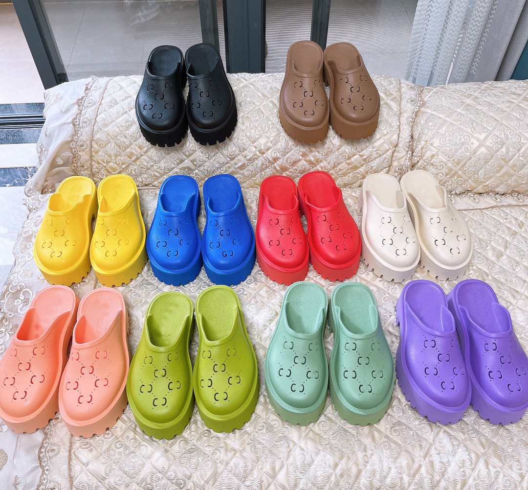 Designer Slip On Sandal Women Men Platform Perforated Sandal Hollow Shoes Jelly Colors High Heel Summer Autumn Rubber Lug Sole Mules With Box 35-45
