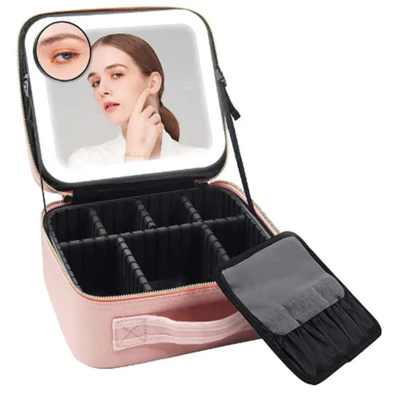 Cosmetic Bags Cases Women LED Light Cosmetic Bag Mirror Cosmetic Case Travel Vanity Bag Large Capacity Portable Travel Makeup Bags for Women 231115
