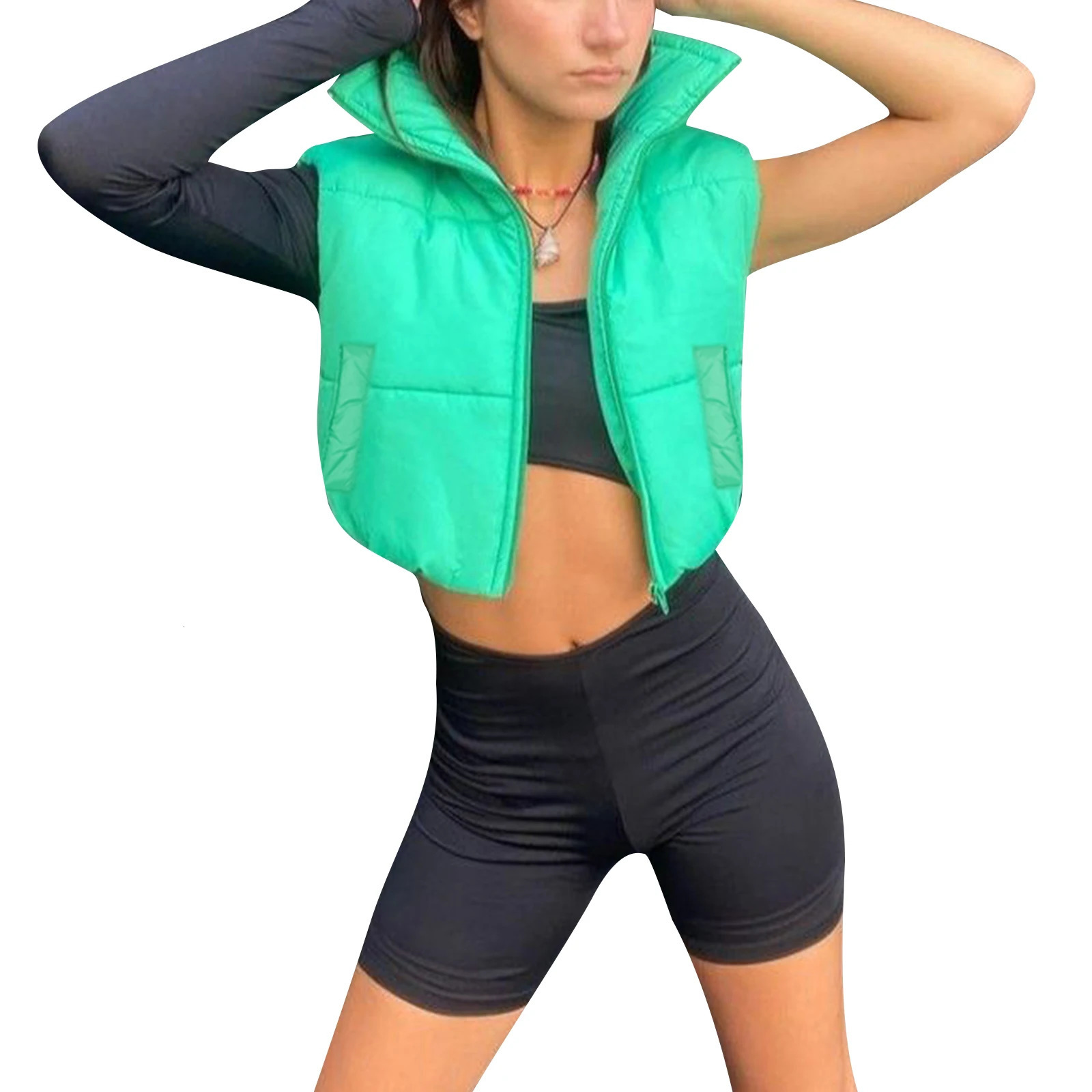 Women's Vests Women Winter Warm Crop Waistcoat Sleeveless Stand Collar Double Sided Lightweight Puffer Vest 231115