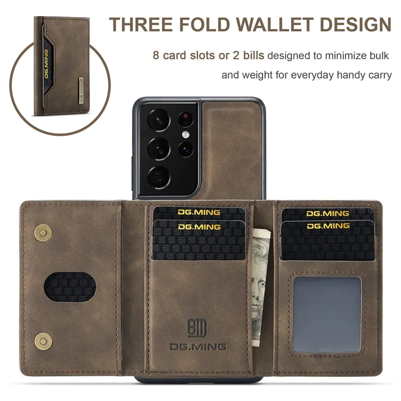 Premium Retro Flip Leather Cases For Samsung Galaxy S25 S24 S23 S22 Ultra S20 Plus S21 FE Note 20 A73 Detachable Stong Magnetic with Card Slots Holder