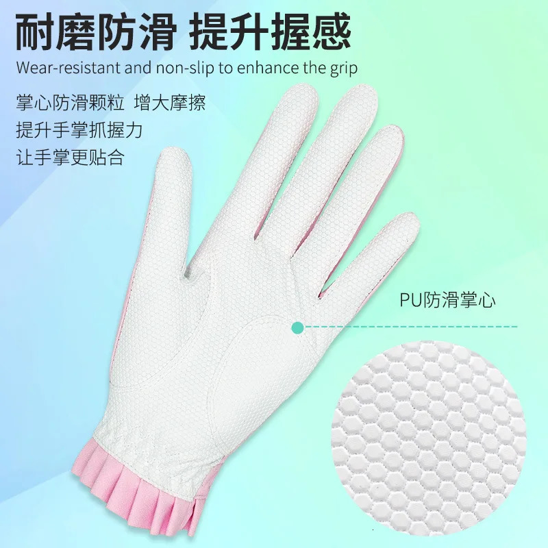 Sports Gloves TTYGJ 2 Pair Golf Gloves For Women Breathable PU Leather Golf with Non-Slip Particle Outdoor Sports Hand Wear Golf Accessory 231115