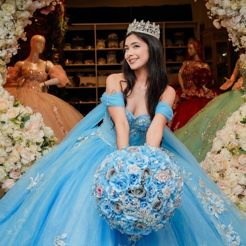 Shiny Off the Shoulder Ball Gown Quinceanera Dresses Handmade wers Appliques Lace Beads Corset Prom Vestido De 15 Anos