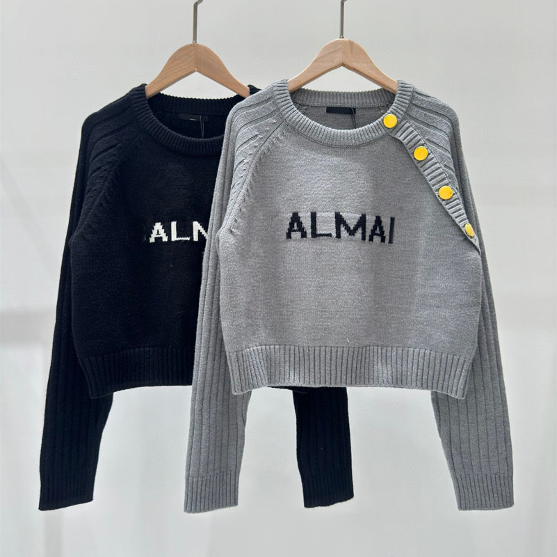 2024 Womens Knits sweaters Buttons Knitted jumper tops sweater luxury designer autumn winter grey black crochet letter long sleeves knitwear clothes