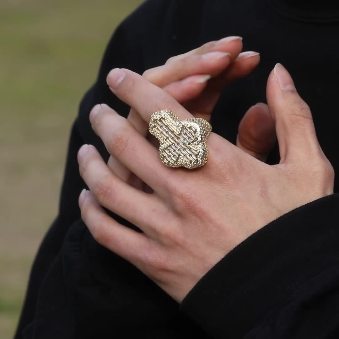 Mens Hip Hop Cross Ring Jewelry High Quality Fashion Diamond Iced Out Gold Rings