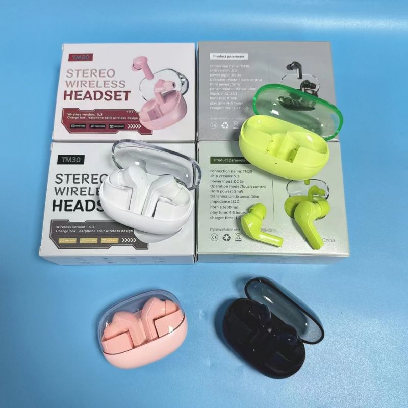 In-ear Earphone Wireless Earphone TWS Bluetooth headphone TM30 Model Mirror screen LED display Two Earbuds with built-in Microphone high Quality Headp