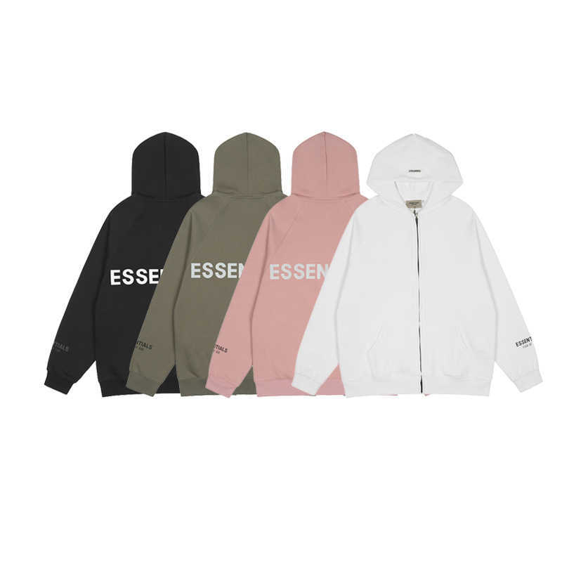 ESS Hoodies FOG FEARs Of God ESSEN Double Fleece Back Letter Reflective Cardigan Hooded Sweater Tide Mens Womens hoody