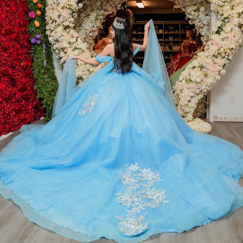 Shiny Off the Shoulder Ball Gown Quinceanera Dresses Handmade wers Appliques Lace Beads Corset Prom Vestido De 15 Anos
