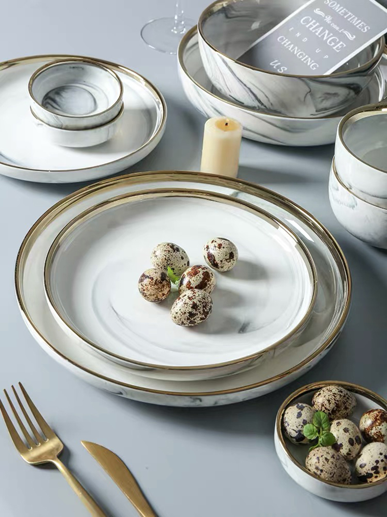 Europe Electroplating Marble Phnom Penh Ceramica Plate Western-style Snack Salad Disc Household Soup Bowl Tableware