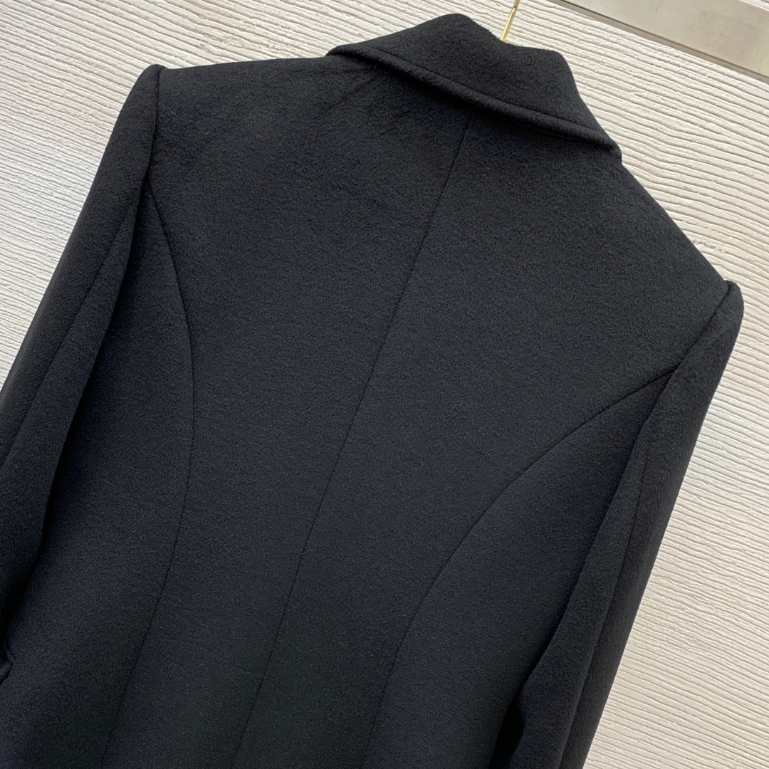 Autumn Black Solid Color 80% Wool Blends Outwear Coat Long Sleeve Notched-Lapel Buttons Double-Breasted Long Outwear Coats B3N101756
