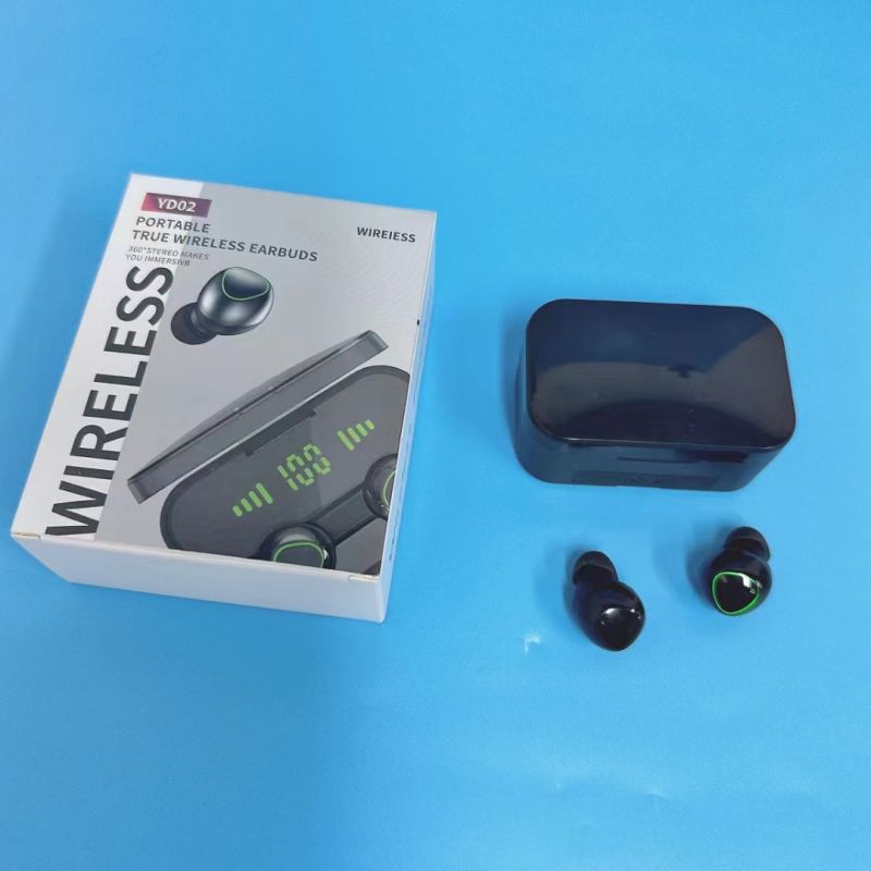 TWS Bluetooth headphone Wireless Earphone In-ear Earphone Sport Earphone YD02 Model Two Earbuds with built-in Microphone LED display high Quality Head