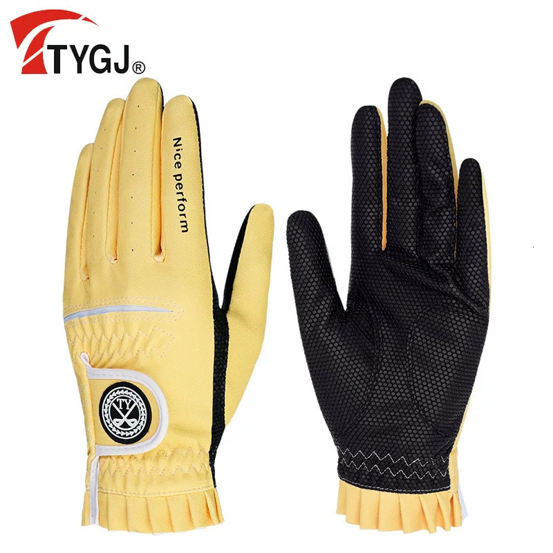 Sports Gloves TTYGJ 2 Pair Golf Gloves For Women Breathable PU Leather Golf with Non-Slip Particle Outdoor Sports Hand Wear Golf Accessory 231115