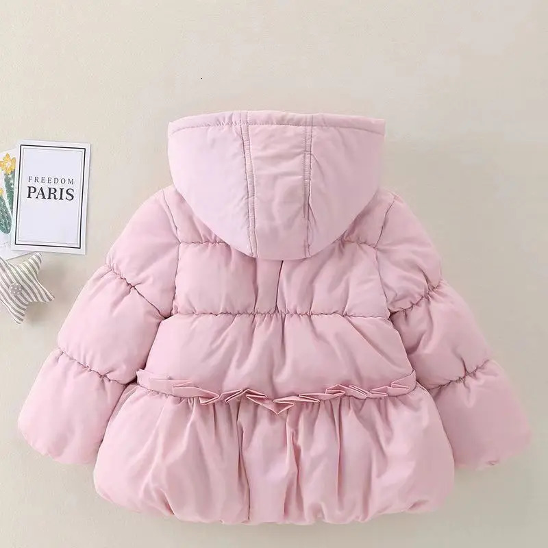 Jackets Winter Girls Snowsuit Coat Solid Color Warm Baby Down Jacket Fashion Hooded Children s Cotton Clothes Infant Kids Overalls 231115