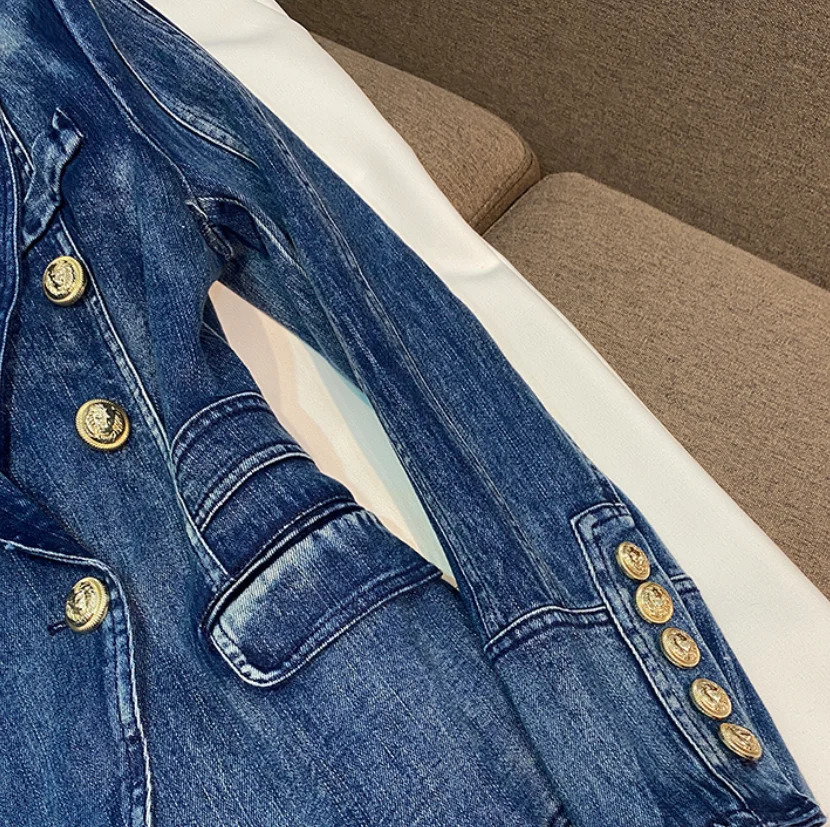Women's Suits Blazers Arrival Jeans Coat Double-breasted Long Sleeve Jacket Women Fashion Streetwear Denim Blazer 231115