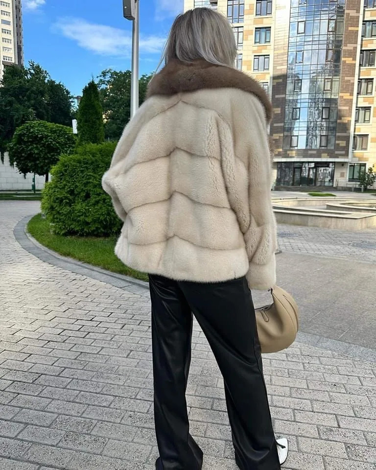 Women's Fur Faux Ladies Mink Jacket Real Coat Purple Lapel Winter Warm Fashion Casual 231114