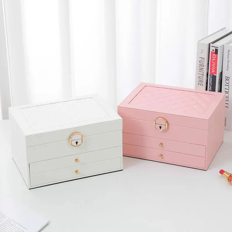 Jewelry Boxes Large Jewelry Storage Box Multi-Layer Organizer For Jewelry Necklace Earring Leather Jewellery Storage Packaging Display Boxes 231115