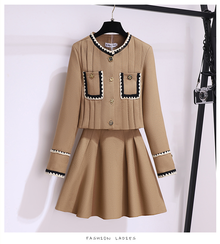 Two Dress Autumn Winter Tweed Suit High Quality Women Single Breasted Short Jacket Coat Ball Gown Mini Skirt Female 2 Piece Set