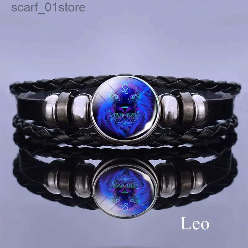 Chain 12 Zodiac Signs Constellation Charm Bracelet Men Women Fashion ltilayer Weave leather Bracelet Bangle Birtay GiftsL231115