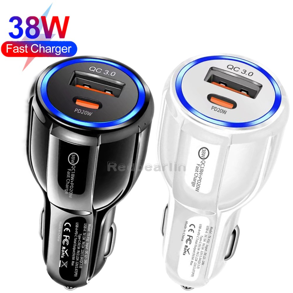 66W Super Fast Quick Charging PD USB C Car Charger Dual Ports 38W 30W Type c Power Adapter Chargers For Ipad Air Iphone 14 15 Pro Samsung S23 S24 Tabl