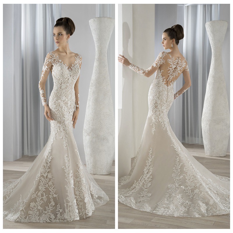 2023 Arabic White Mermaid Wedding Dresses sexy lace appliques Beaded Crystals illusion long sleeve Bridal Gowns Garden Bride Dresses new Spring Vestid