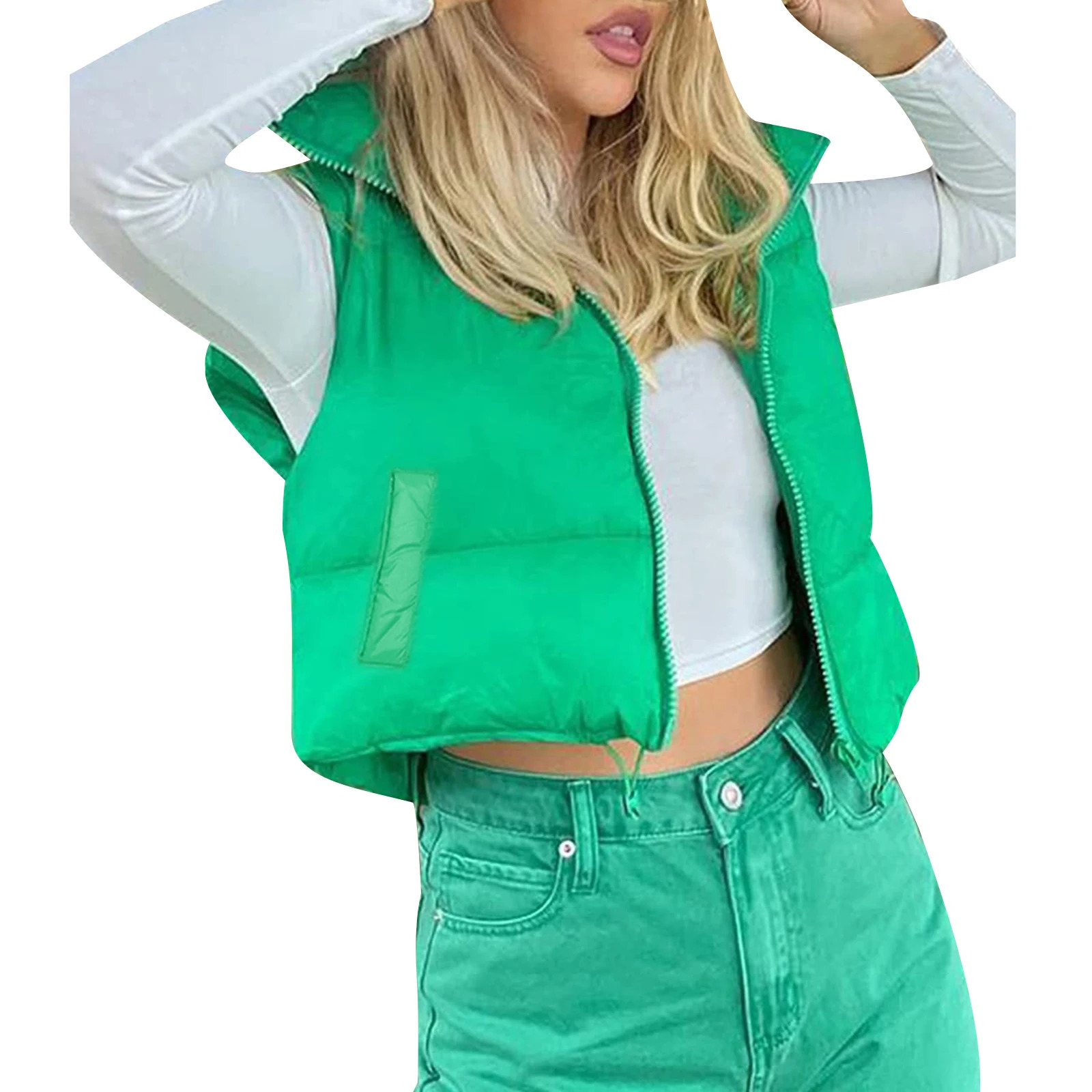 Women's Vests Women Winter Warm Crop Waistcoat Sleeveless Stand Collar Double Sided Lightweight Puffer Vest 231115
