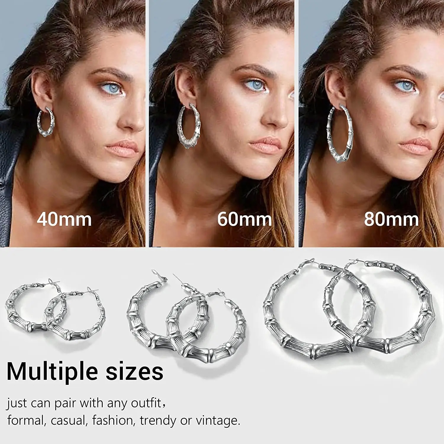 Stud Bamboo Hoop Earrings Diameter 40mm 60mm 80mm for Women Stainless Steel Hypoallergenic Hyperbole Jewelry 231114