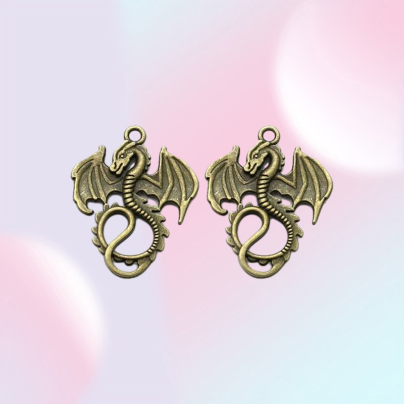 100Pcs alloy Dragon Antique silver bronze Charms Pendant For necklace Jewelry Making findings 35x28mm