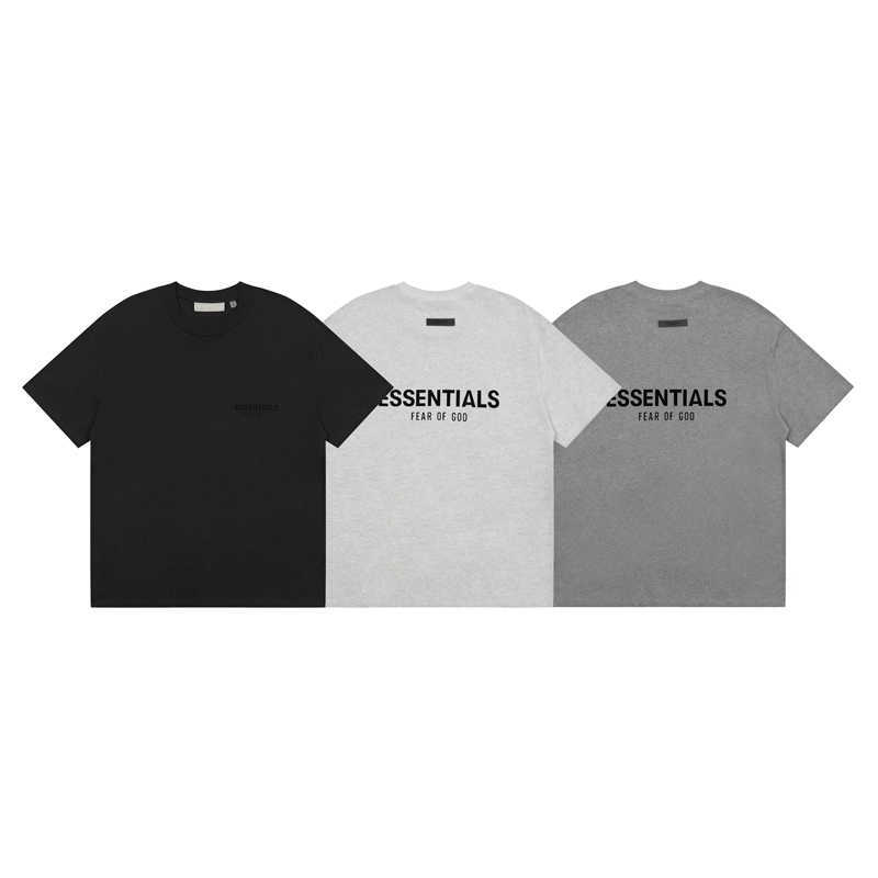 ESS Tees T-Shirts ESSEN fashion clothing Brand FEARs OF GOD Double Thread FOG Letter Flocked Short Sleeve T-shirt Mens Womens Loose Fit T-shirt TShirt