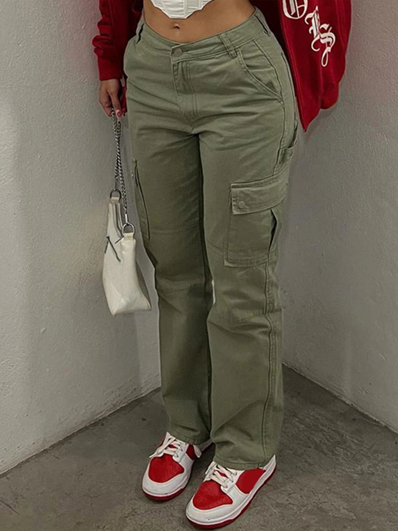 Women's Jeans Straight Leg Cargo Pants Women High Waist Casual Baggy Pants Slim Vintage Y2k Streetwear Stretch Wide Leg Trousers Fashion Jeans 23