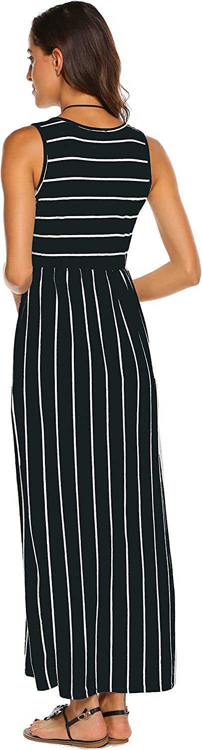 Women's Summer New Sleeveless Striped Flowy Casual Long Maxi Dress With Pockets Casual Favourite Fashion New Arrivals