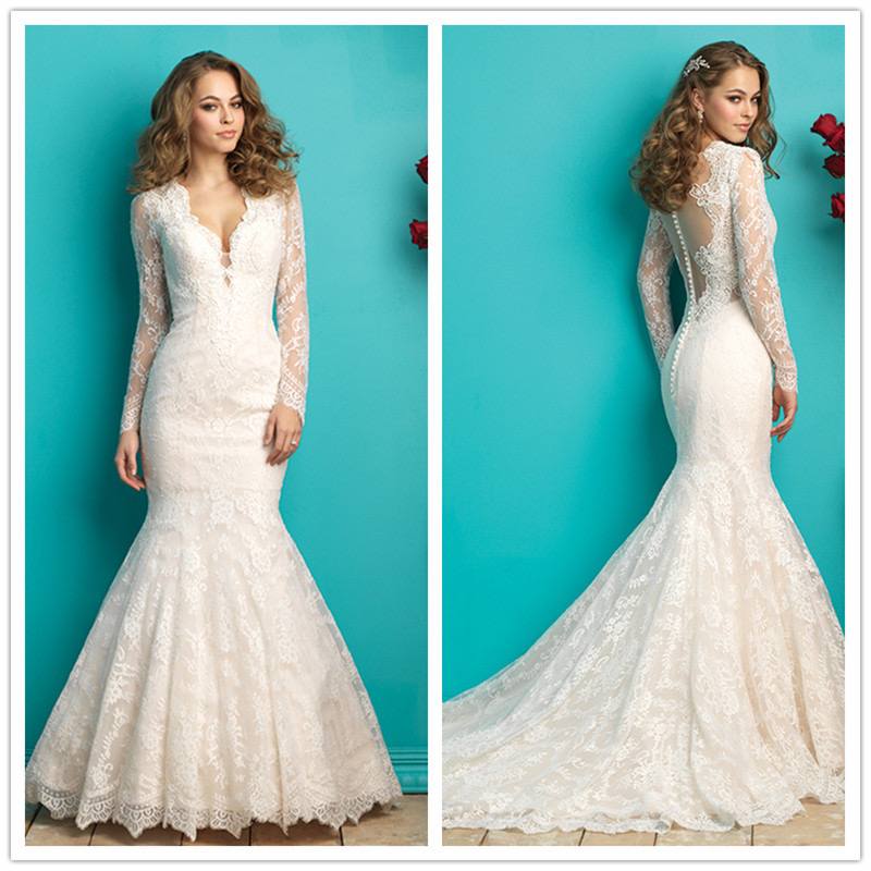 2023 long sleeve Mermaid Wedding Dresses lace Plus Size Bridal Gown sexy back sweep train sexy Lace Applique Crystals Beach Ruffles Custom Made Vestid
