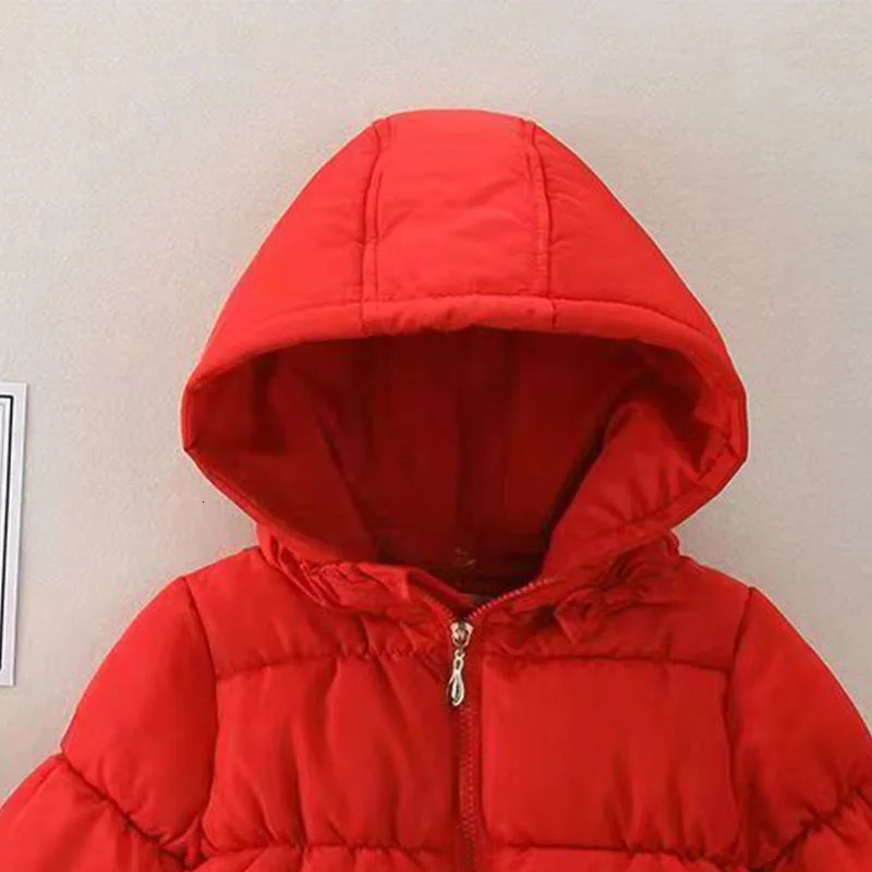 Jackets Winter Girls Snowsuit Coat Solid Color Warm Baby Down Jacket Fashion Hooded Children s Cotton Clothes Infant Kids Overalls 231115