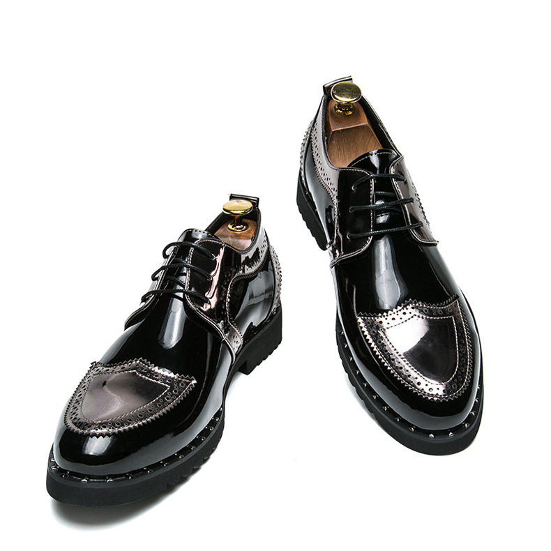 Men Leather Business Shoes Patent Leather 6CM Taller Trendy British Dress Suits Hidden Heeled Party Oxfords Boots