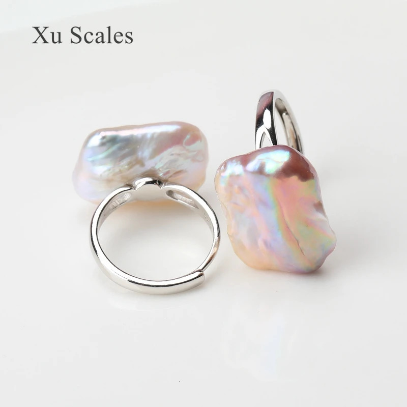 Wedding Rings Simple Natural Freshwater Baroque Shaped Square Pearl Ring Open Can Be Adjusted16-20mm In Size 925 Silver Jewelry for Woman 231115