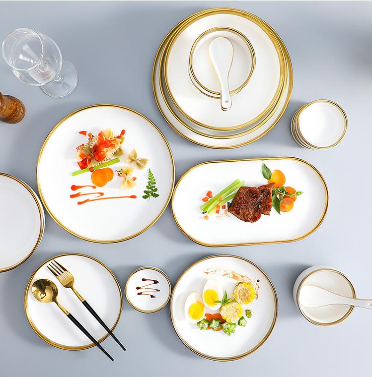 White Color Ceramics Plates Bowl Salad Dish Kitchen Tableware For Household Hotel