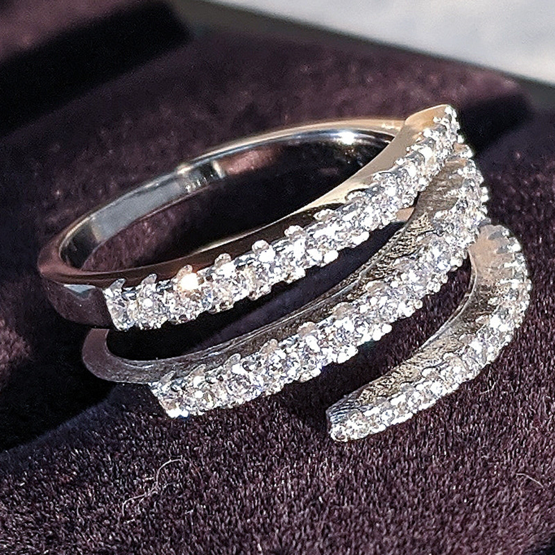 Handmade Across Ring 925 Sterling silver Engagement Wedding Band Rings for Women Bridal Diamond Promise Party Jewelry Gift