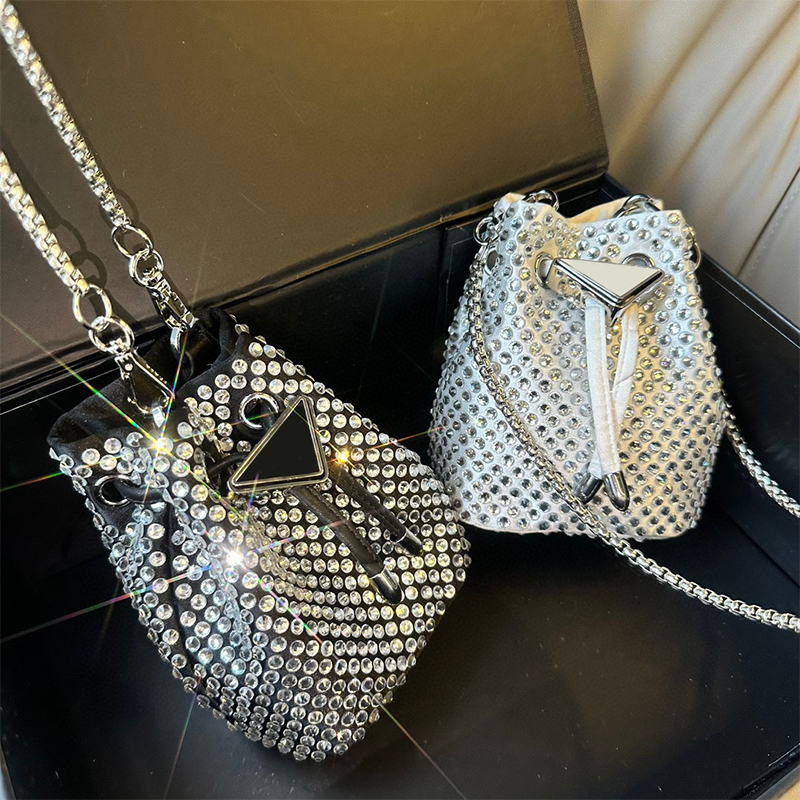 Women Tote Handbags Mini Satin Designer Fashion Crystal Embellished Bucket Bags Diamond Totes Summer Gold Black Shiny Party Shoulder Purses