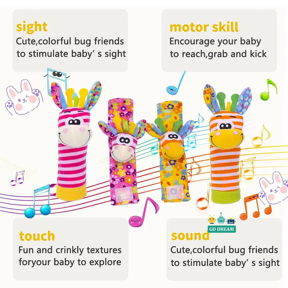 Mobiles Baby Infant Wrist Rattle Socks Toys 0 12 Month Girl Boy Learning Toy Early Educational Development Cute Toddlers Sensory Gifts 231115