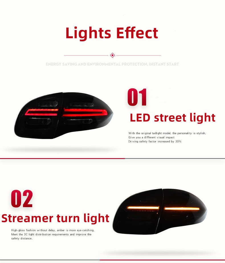 Auto Taillight Assembly For Porsche Cayenne 2011-2014 LED Tail Lights Rear Brake Reversing Highlight DRL Street Lights