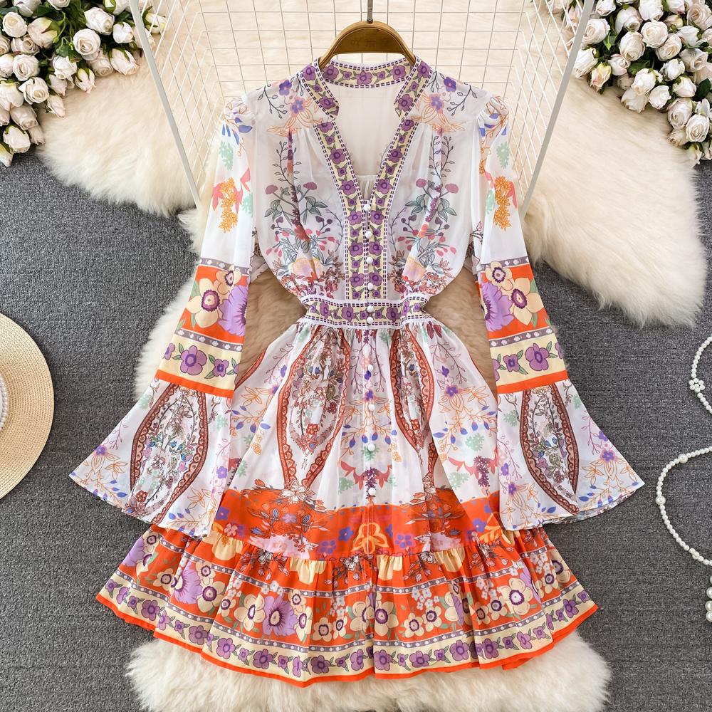 Spring Dress For Women 2023 Fashion Stand Neck Lace Long Flare Sleeve Vintage Print Dresses Elegant Clothes Vestidos De Mujer, Same as picture
Spring Dress For Women 2023 Fashion Stand Neck Lace Long Flare Sleeve Vintage Print Dresses Elegant Clothes Vestidos De Mujer, Same as picture