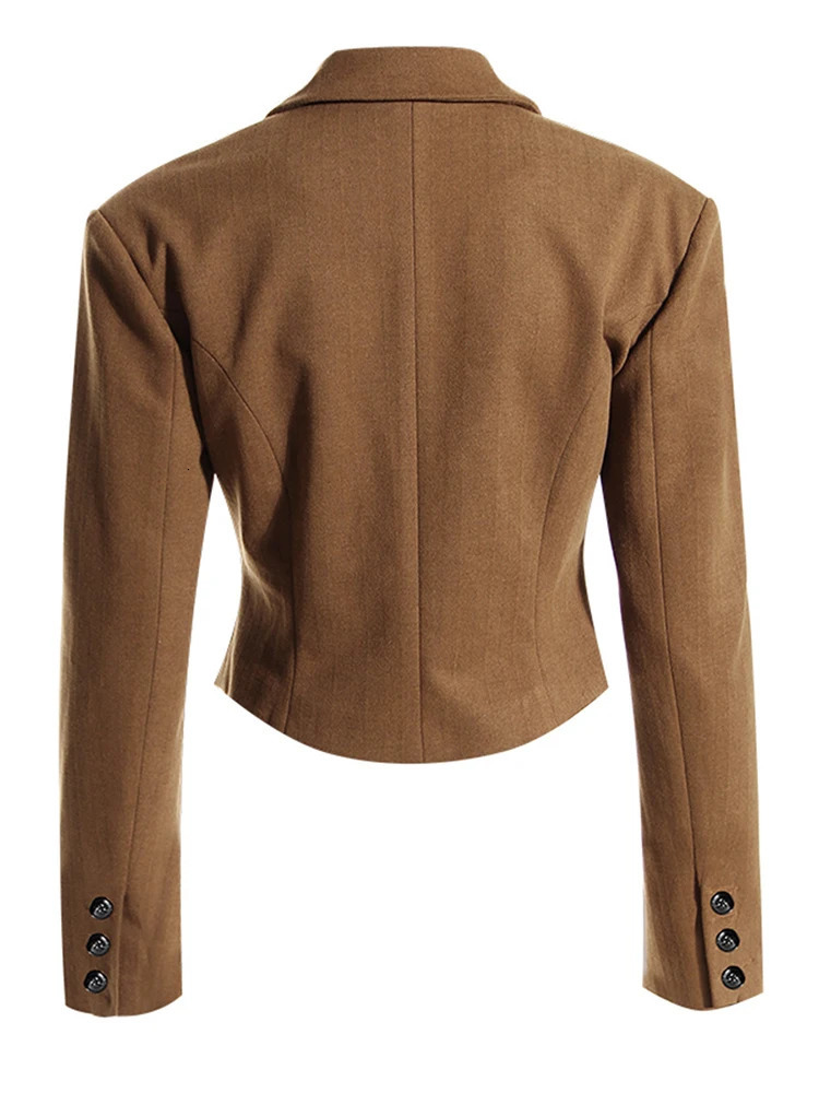 Women s Two Piece Pants EAM Brown Denim Short Blazer Wide Leg Suit Lapel Long Sleeve Women Fashion Spring Autumn 2023 7AB2008 231114