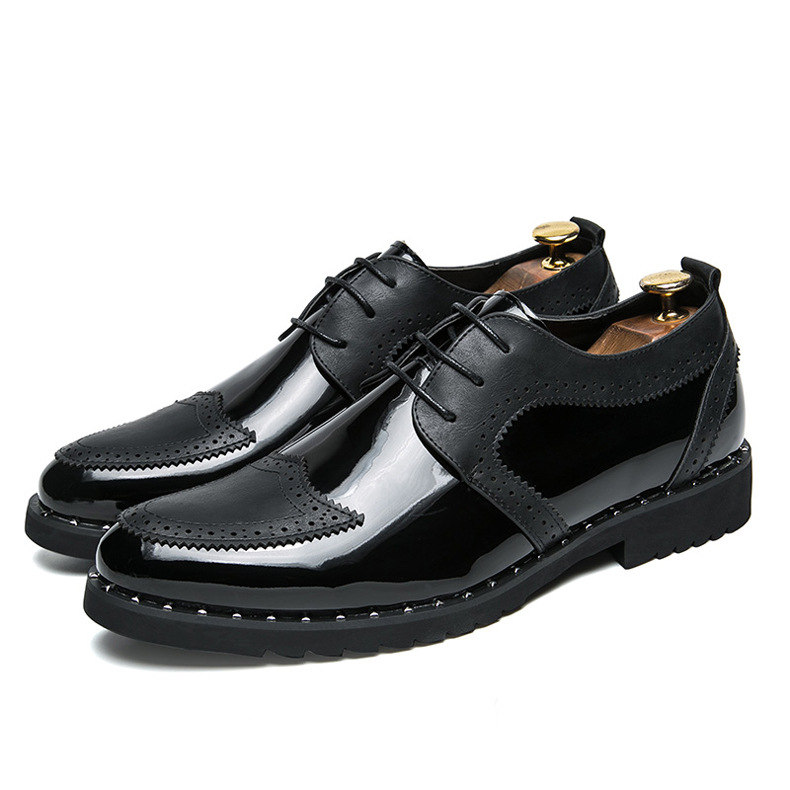 Men Leather Business Shoes Patent Leather 6CM Taller Trendy British Dress Suits Hidden Heeled Party Oxfords Boots