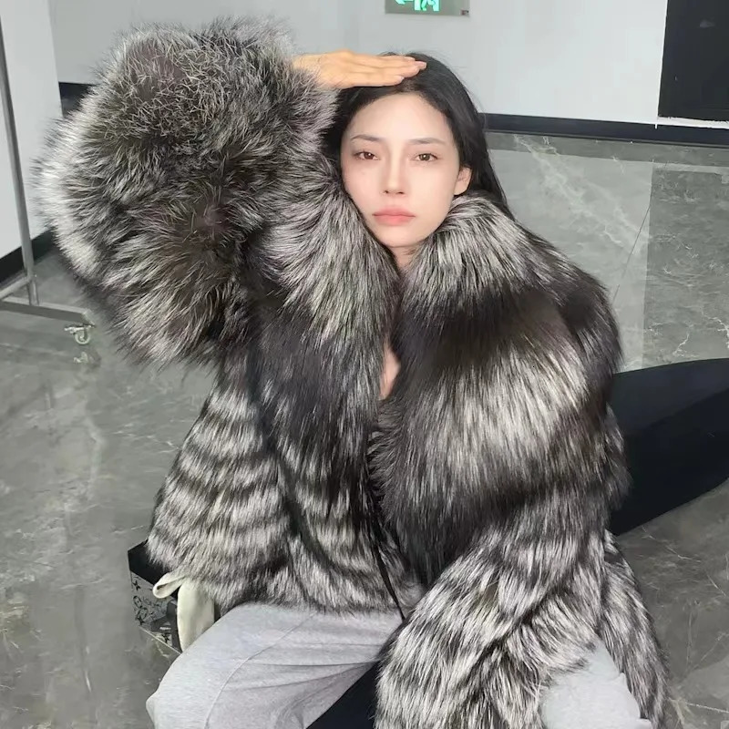 Women's Fur Faux 2023 real sable Winter Import Coat Weave Whole Skin Thick Female Long Sleeve Short Natural Coats 231114