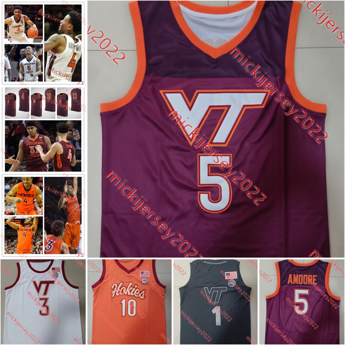 Virginia Tech Hokies Basketball Jersey Tyler Nickel Robbie Beran Brandon Rechsteiner Mekhi Long Jaydon Young Conner Venable Custom Virginia Tech Hokies Jerseys