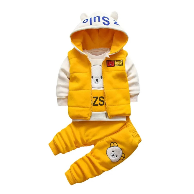 Clothing Sets Autumn Winter Baby Girl Clothes Children Boys Thickened Hooded Vest T Shirt Pants 3Pcs Sets Toddler Costume Kids Tracksuits 231115