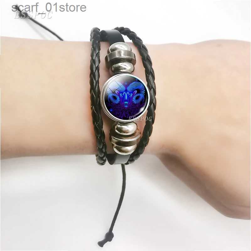 Chain 12 Zodiac Signs Constellation Charm Bracelet Men Women Fashion ltilayer Weave leather Bracelet Bangle Birtay GiftsL231115