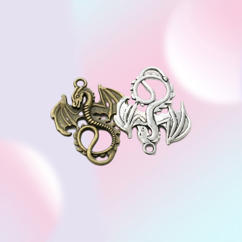 100Pcs alloy Dragon Antique silver bronze Charms Pendant For necklace Jewelry Making findings 35x28mm